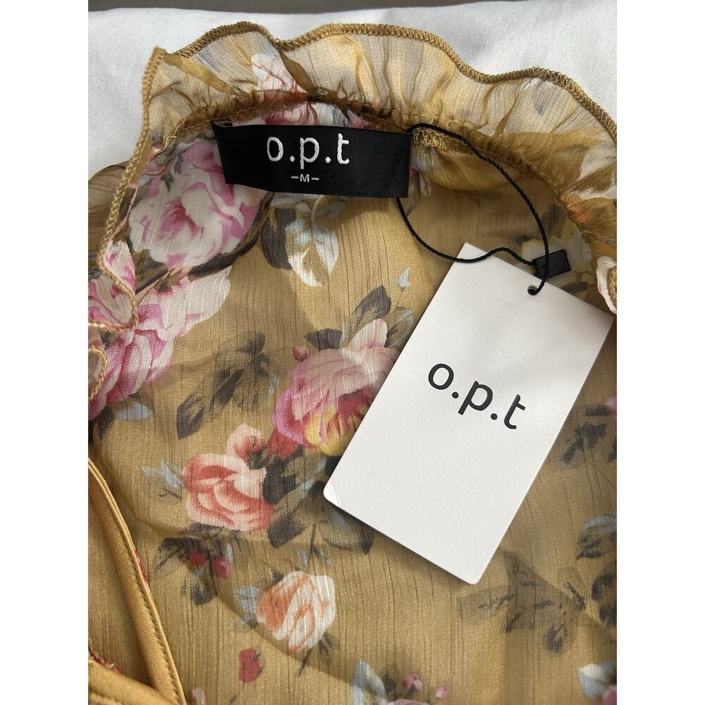 O.P.T. Floral Felicity Peasant Midi Dress Womens Size Medium Yellow Pink NWT - Picture 5 of 10